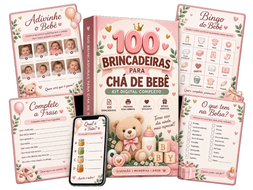 100 Brincadeiras para Chá de Bebê - Kit Digital Completo